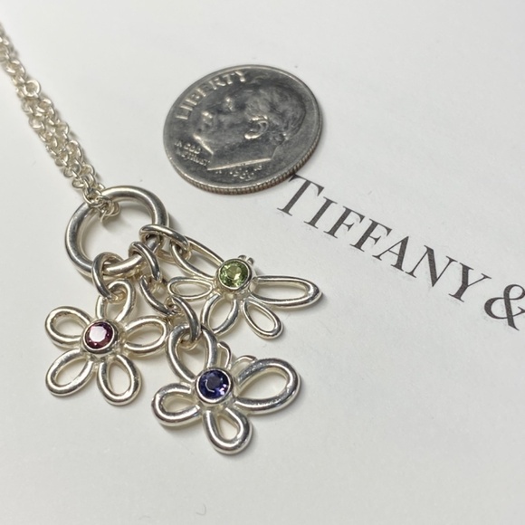 Tiffany & Co.Silver Butterfly dragonfly Flower Gemstone 16" Necklace W/box 925 - Picture 5 of 10